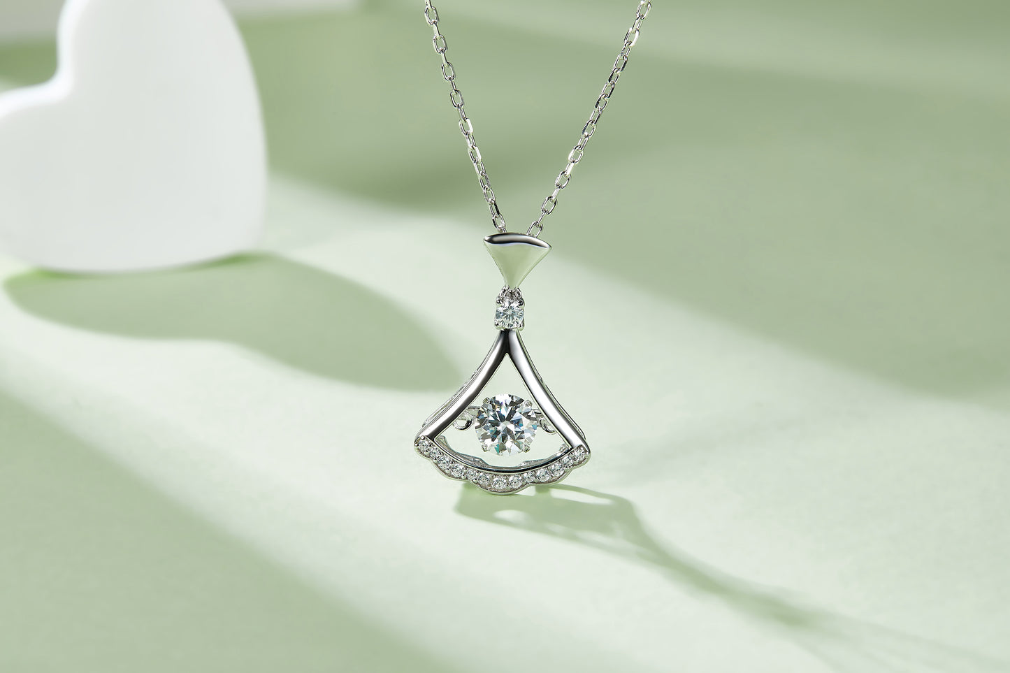 "Dancing Stone" Moissanite Skirt Necklace in S925 Sterling Silver | D Color VVS Platinum Plated Pendant