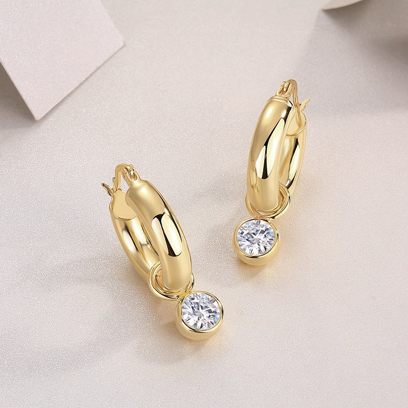 Round Shadow - Luxury Stud Earrings Set With Top-quality Moissanite, S925 Silver Plated With Gold