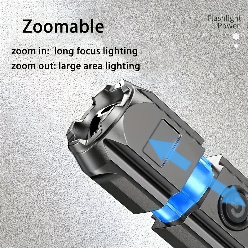 Powerful Zoomable LED Flashlight | Outdoor Multi-functional & Portable Torch | USB Rechargeable, Waterproof, Long-Range Lighting for Home & Camping Use