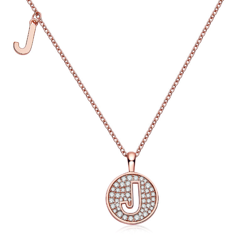 Luxury Initial Letter Necklace Pendant – J , S925 Silver Rose Gold Plated with Top-Quality Brilliant Moissanite