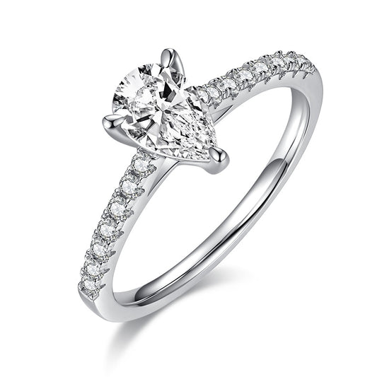 Luxury Silver Ring  Pear-shaped Moissanite Set With Top-quality Moissanite D Color VVS , S925 Silver Electroplated With Platinum