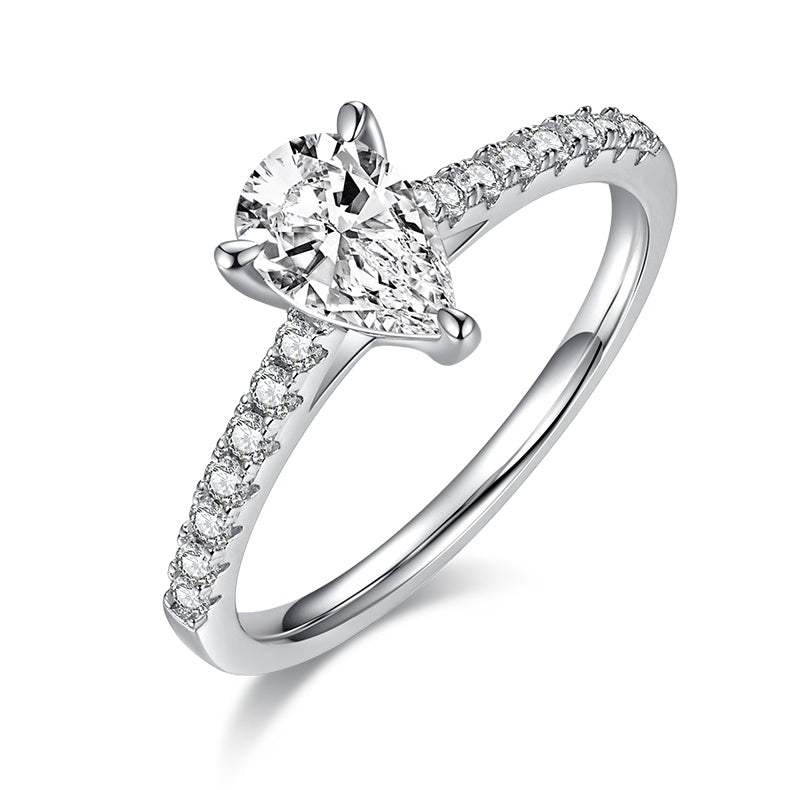 Luxury Silver Ring  Pear-shaped Moissanite Set With Top-quality Moissanite D Color VVS , S925 Silver Electroplated With Platinum