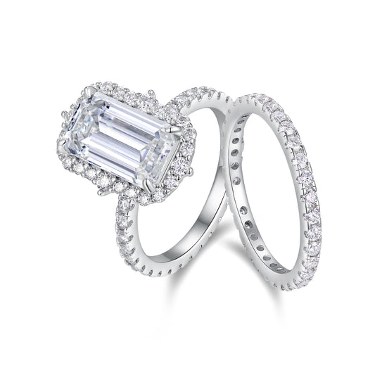 Octagonal Moissanite Double Rings Set With Top-quality Moissanite D Color VVS,  Luxury Silver Ring S925 Silver Plating Platinum