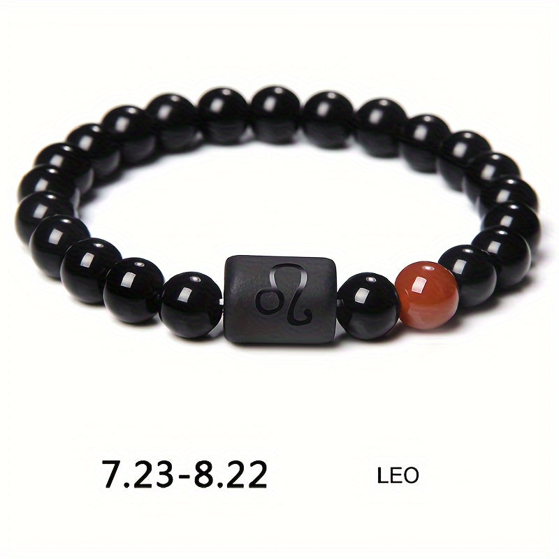 Unisex 12 Constellation Natural Black Obsidian Beaded Bracelets
