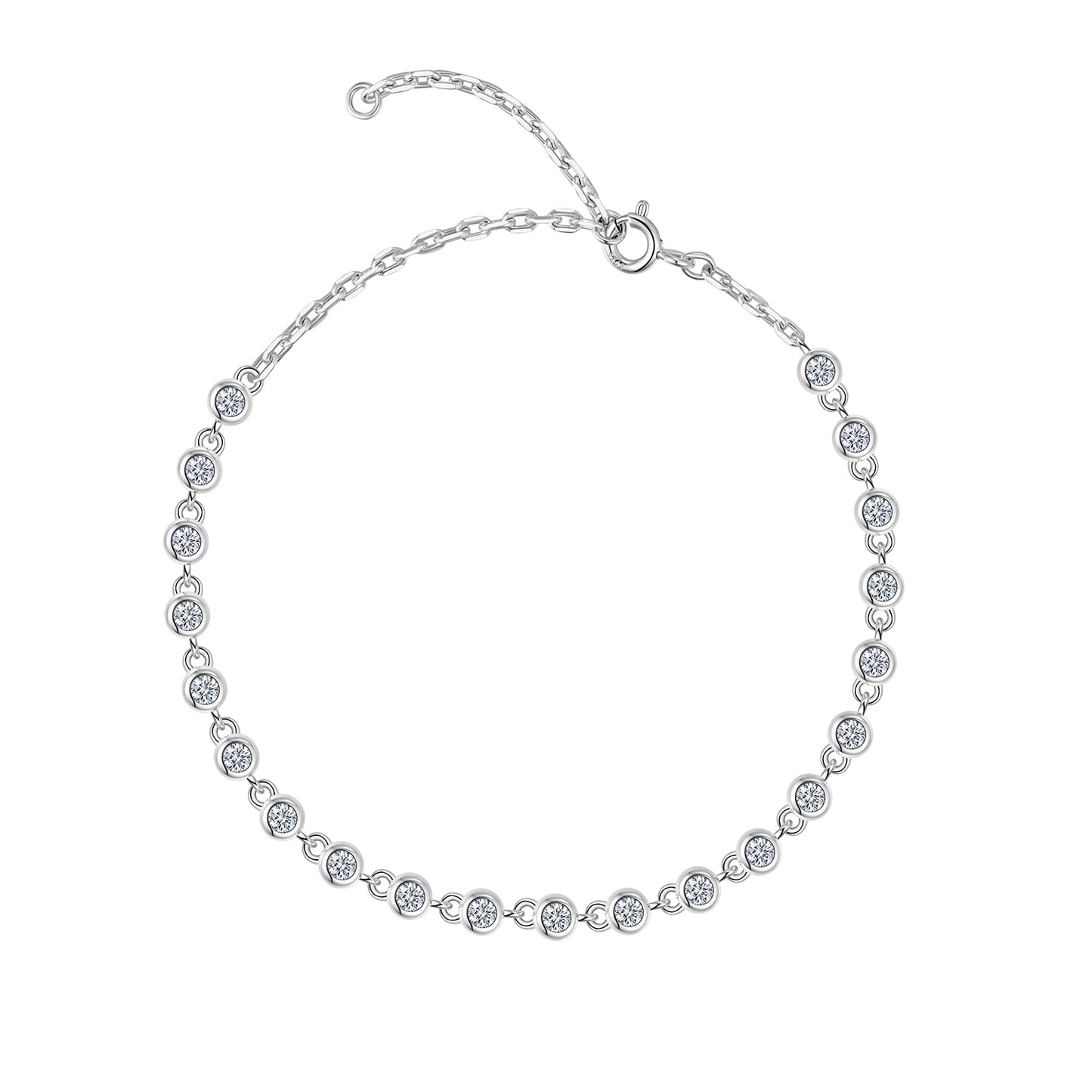 Luxury Silver Bracelet Featuring Top-quality Moissanite, Made Of S925 Silver Electroplated With Platinum.