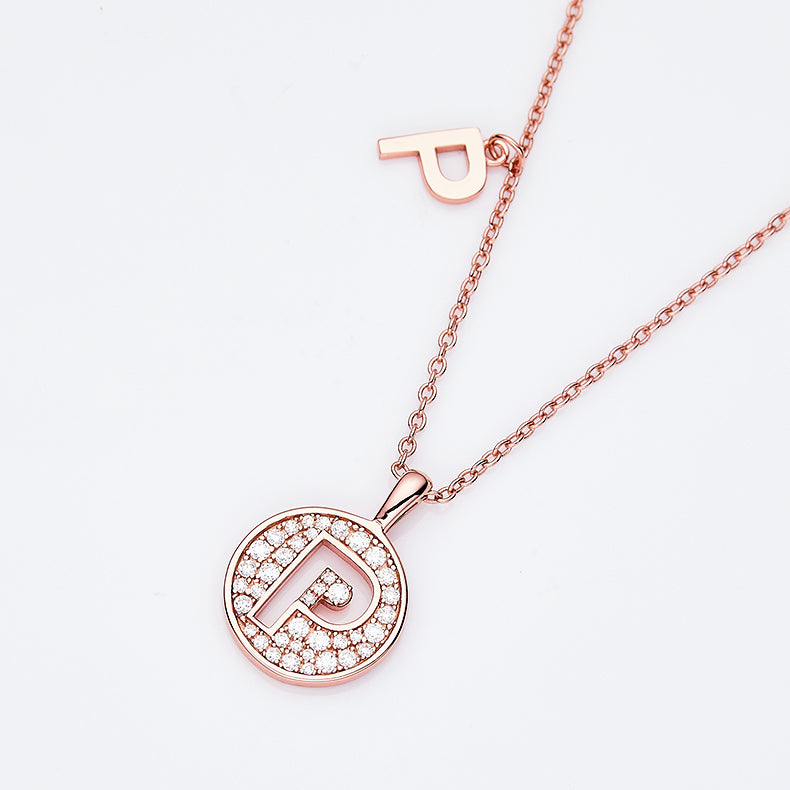 Luxury Initial Letter Necklace Pendant – P , S925 Silver Rose Gold Plated with Top-Quality Brilliant Moissanite