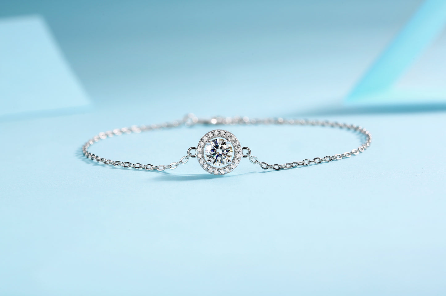 Classic Halo Moissanite Bracelet: 0.5 Carat D Color VVS1, S925 Silver Electroplated Platinum