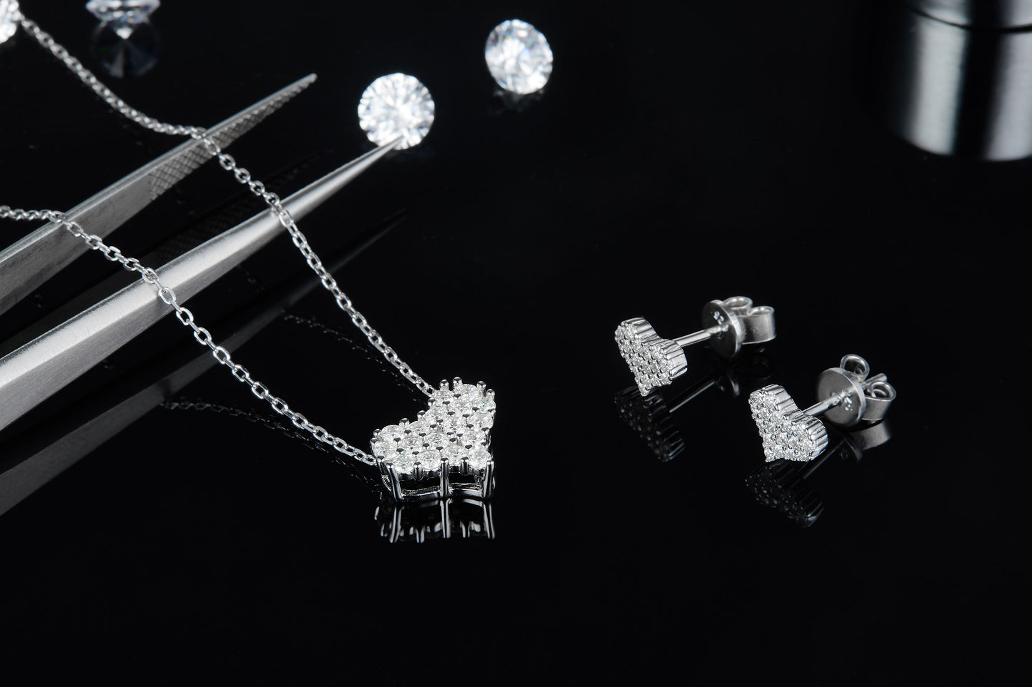Luxury Silver Necklace Set With Top-quality Moissanite,  S925 Silver Electroplated With Platinum