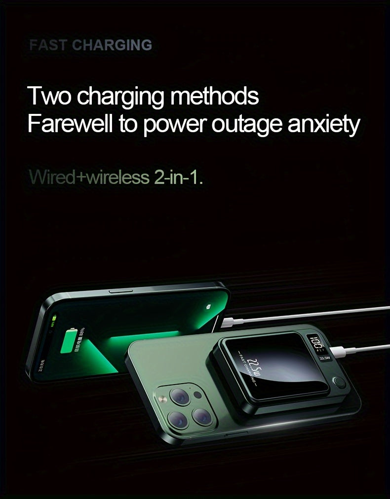 Ultra-Thin Magnetic Wireless Power Bank 10000mAh – 22.5W Super Fast Charging, PD 20W, 15W Wireless, LED Display, USB-C & Dual USB