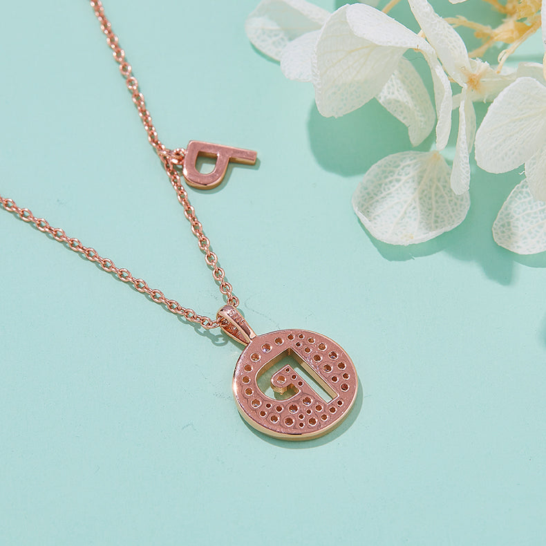 Luxury Initial Letter Necklace Pendant – P , S925 Silver Rose Gold Plated with Top-Quality Brilliant Moissanite