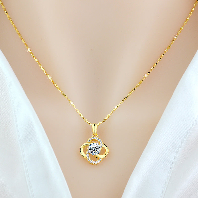 Dainty 18K Gold Plated 925 Sterling Silver Four-Leaf Clover Pendant Necklace with Sparkling Zirconia