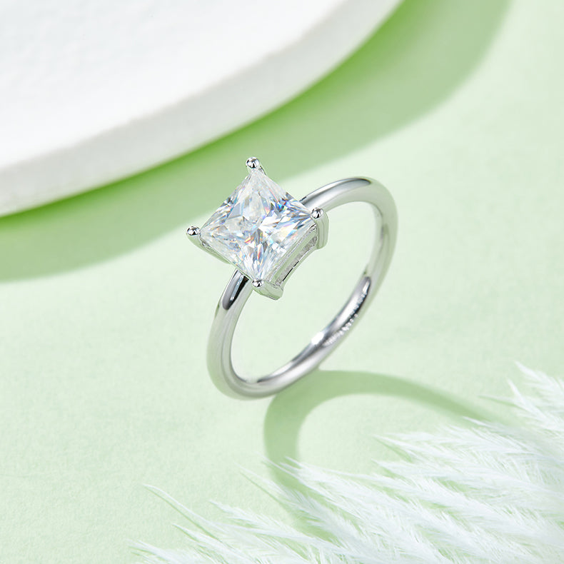 Luxury Silver Ring Square Moissanite Set With Top-quality Moissanite D Color VVS , S925 Silver Electroplated With Platinum