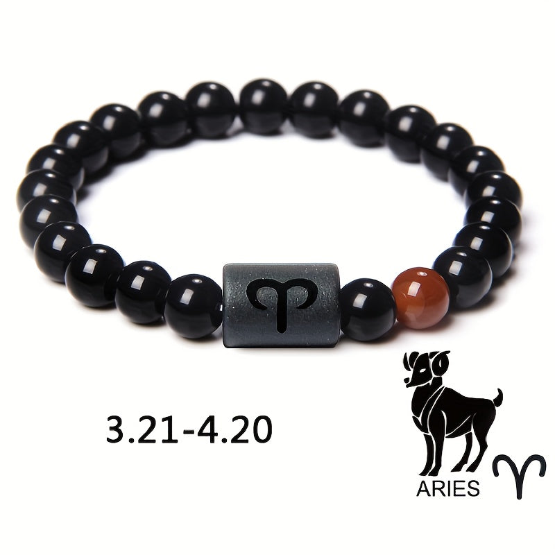 Unisex 12 Constellation Natural Black Obsidian Beaded Bracelets