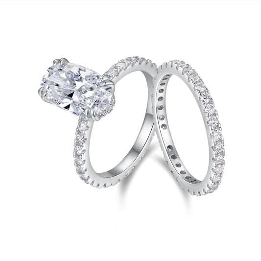 Egg-shaped Moissanite Double Rings Set With Top-quality Moissanite ,  Luxury Silver Ring S925 Silver Plated With Platinum