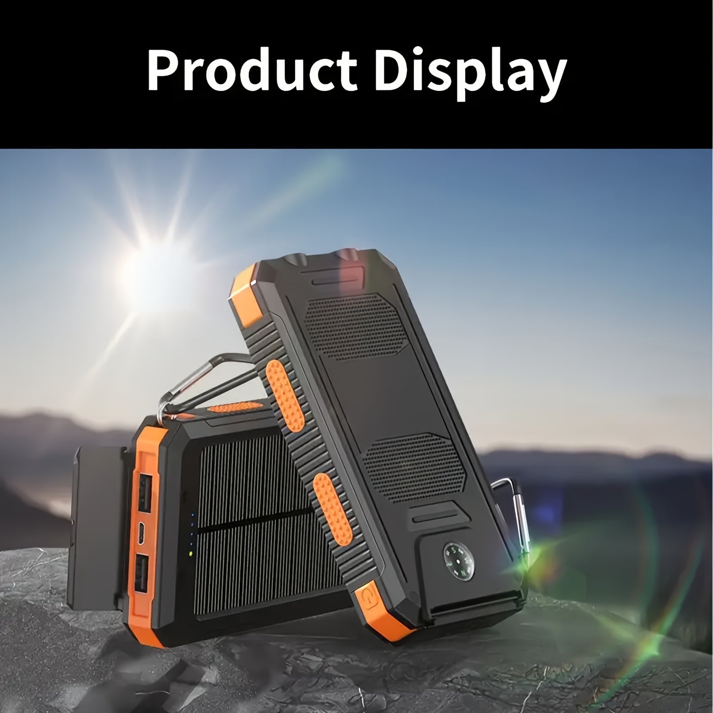 20000mAh Portable Solar Power Bank with Compass | Dual USB Output & LED Flashlights | Rugged External Battery Charger for Camping & Outdoor Activities