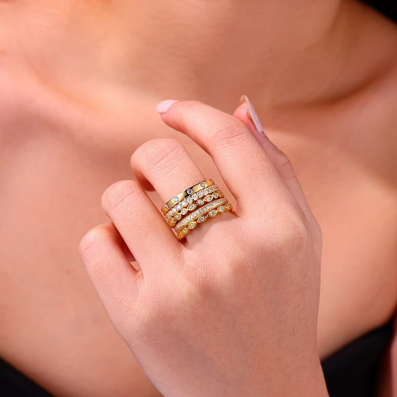 Golden Music - Luxury Silver Ring Set With Top-quality Moissanite D Color VVS,  S925 Silver And Gold-plated