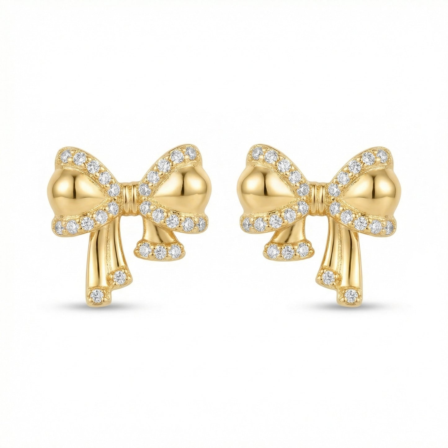 925 Sterling Silver Shimmering Ribbon Bow Stud Earrings with Radiant Clear Stone Embellishments