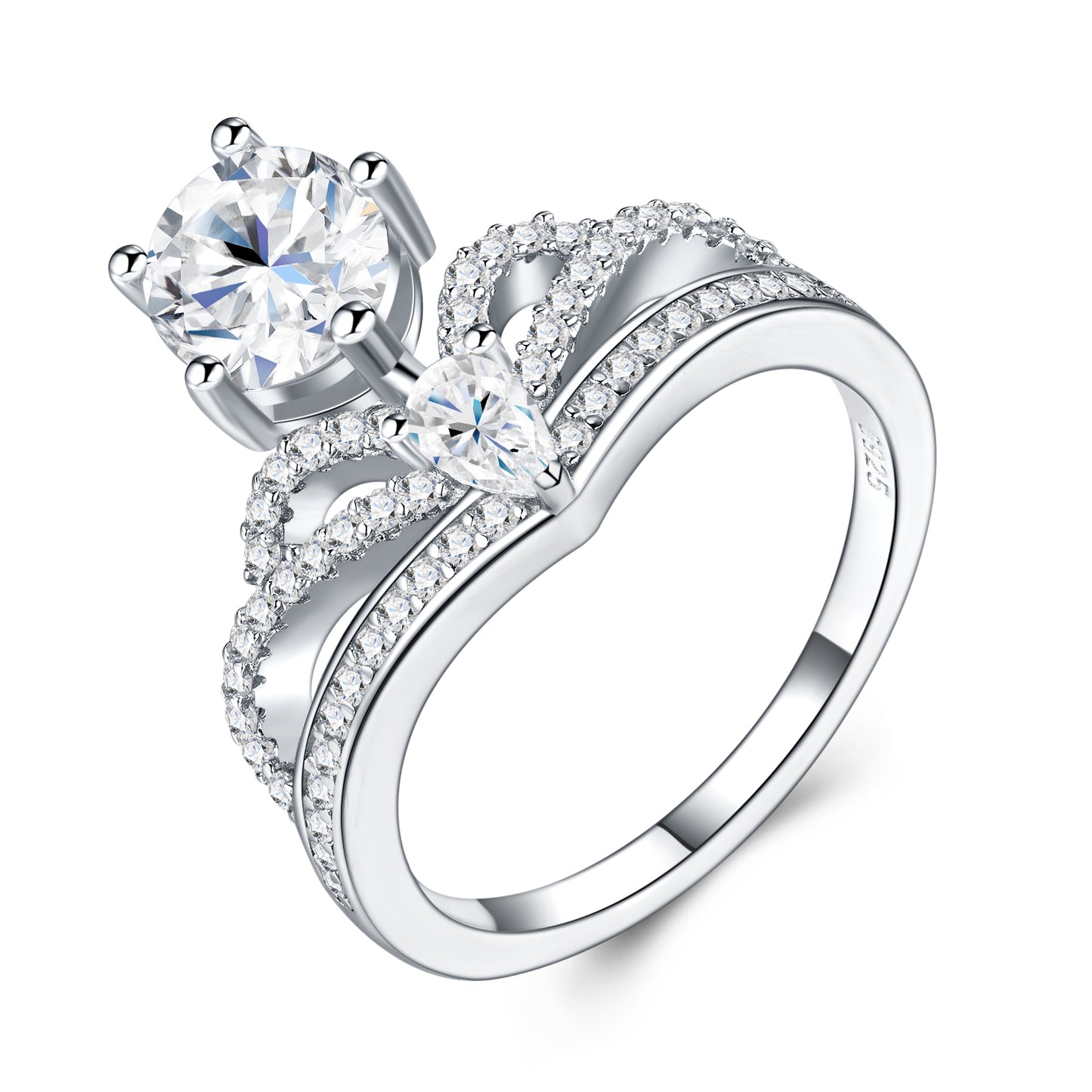 1-carat Luxury  Silver Ring Set With Top-quality Morganite D Color VVS. S925 Silver Electroplated With Platinum.