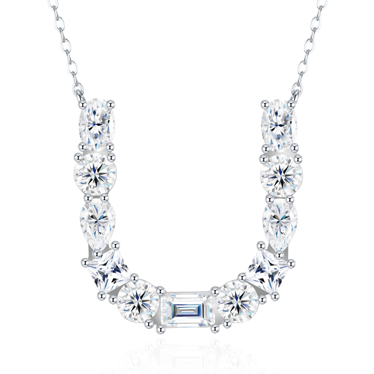 26-Letter - U - Luxury Silver Necklace Featuring With Top-quality Moissanite D Color VVS , Made Of S925 Silver Electroplated With Platinum.