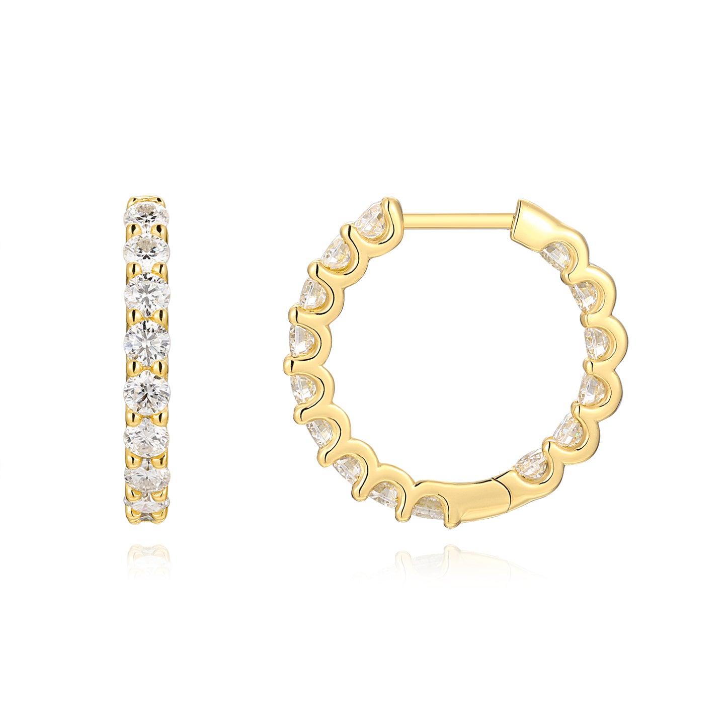 Luxury Silver Stud Earrings, S925 Silver Plated With Gold, Set With Top-quality Moissanite