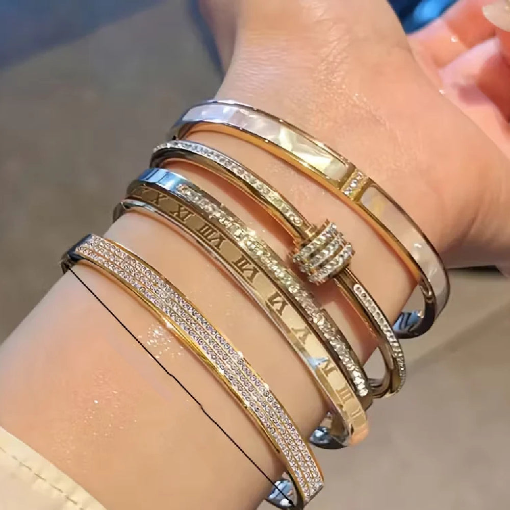 Elegant Diamond-Embellished Open Bangle Bracelet for Women