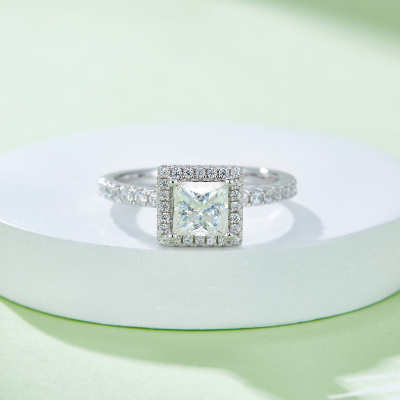 Luxury Silver Ring Square Moissanite Set With Top-quality Moissanite D Color VVS , S925 Silver Electroplated With Platinum