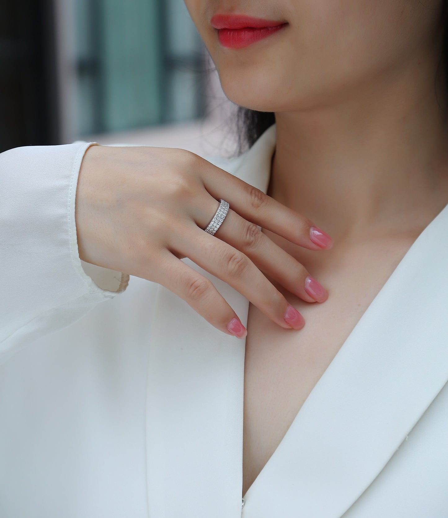 Luxury Silver Ring Set With Top-quality Moissanite, S925 Silver Plated With Platinum