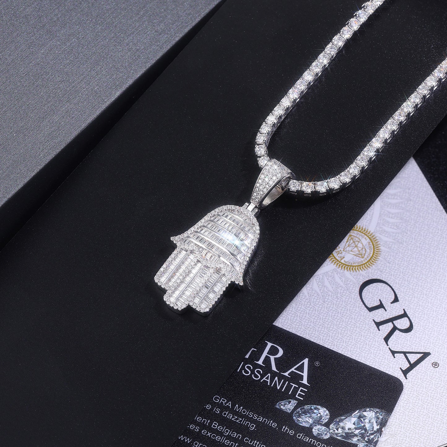 Luxury Silver Necklace Set With Top-quality Moissanite, S925 Silver Electroplated With Platinum