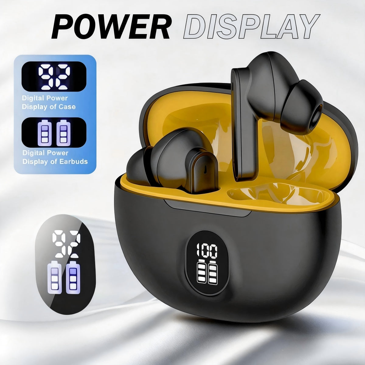 Wireless Earbuds with Noise Canceling, LED Power Display, and Bluetooth 5.4. Smart Touch Controls for Effortless Use