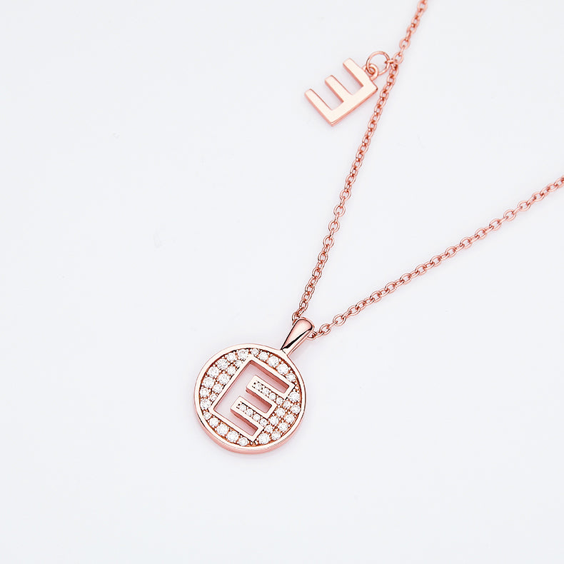 Luxury Initial Letter Necklace Pendant – E , S925 Silver Rose Gold Plated with Top-Quality Brilliant Moissanite