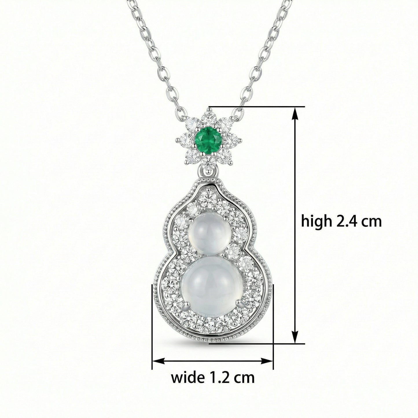 925 Sterling Silver Elegant Hulu Pendant Necklace with Translucent Moonstones and Green Emerald Accent
