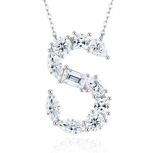26-letter - S- Luxury Silver Necklace Featuring Top-quality Moissanite D Color VVS , Made Of S925 Silver Electroplated With Platinum.