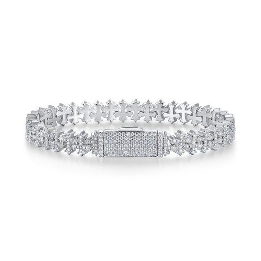 Luxury Silver Bracelet Featuring Top-quality Moissanite, Made Of S925 Silver Electroplated With Platinum.