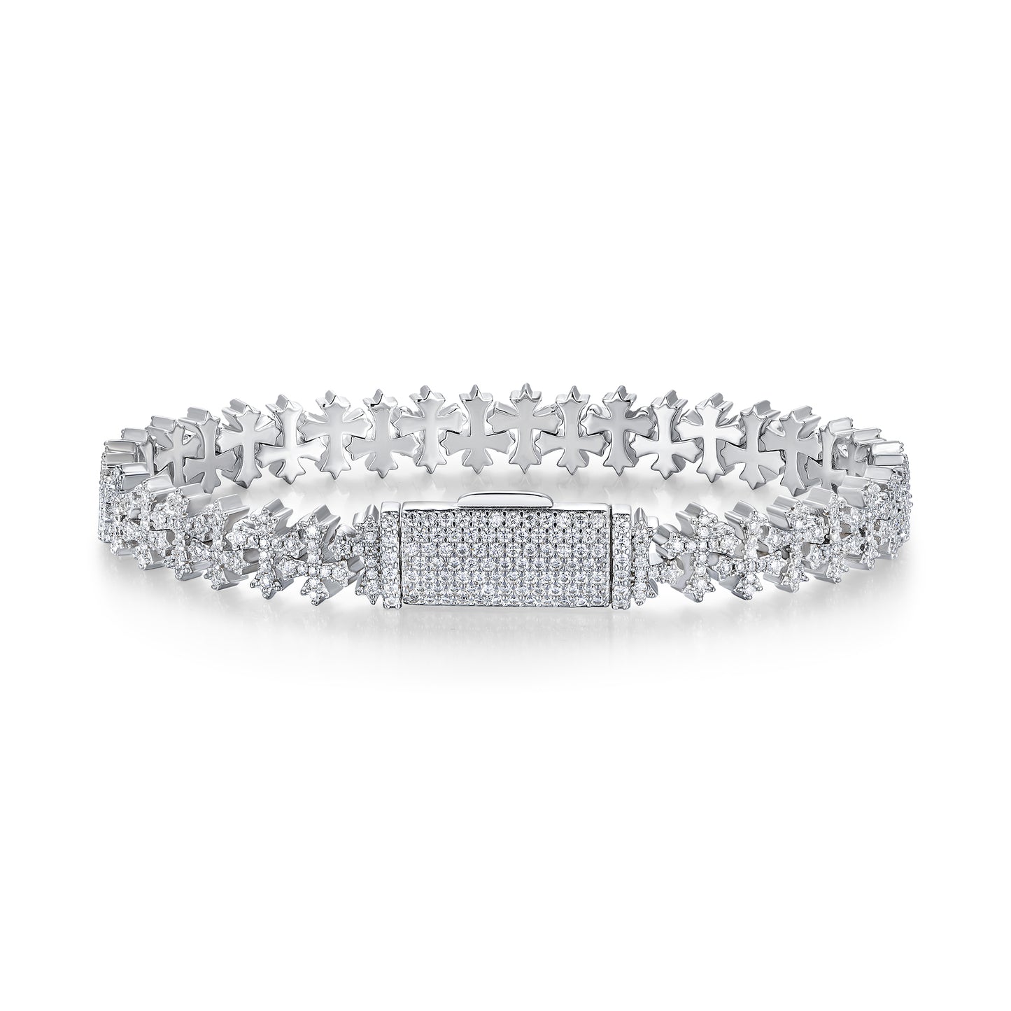 Luxury Silver Bracelet Featuring Top-quality Moissanite, Made Of S925 Silver Electroplated With Platinum.
