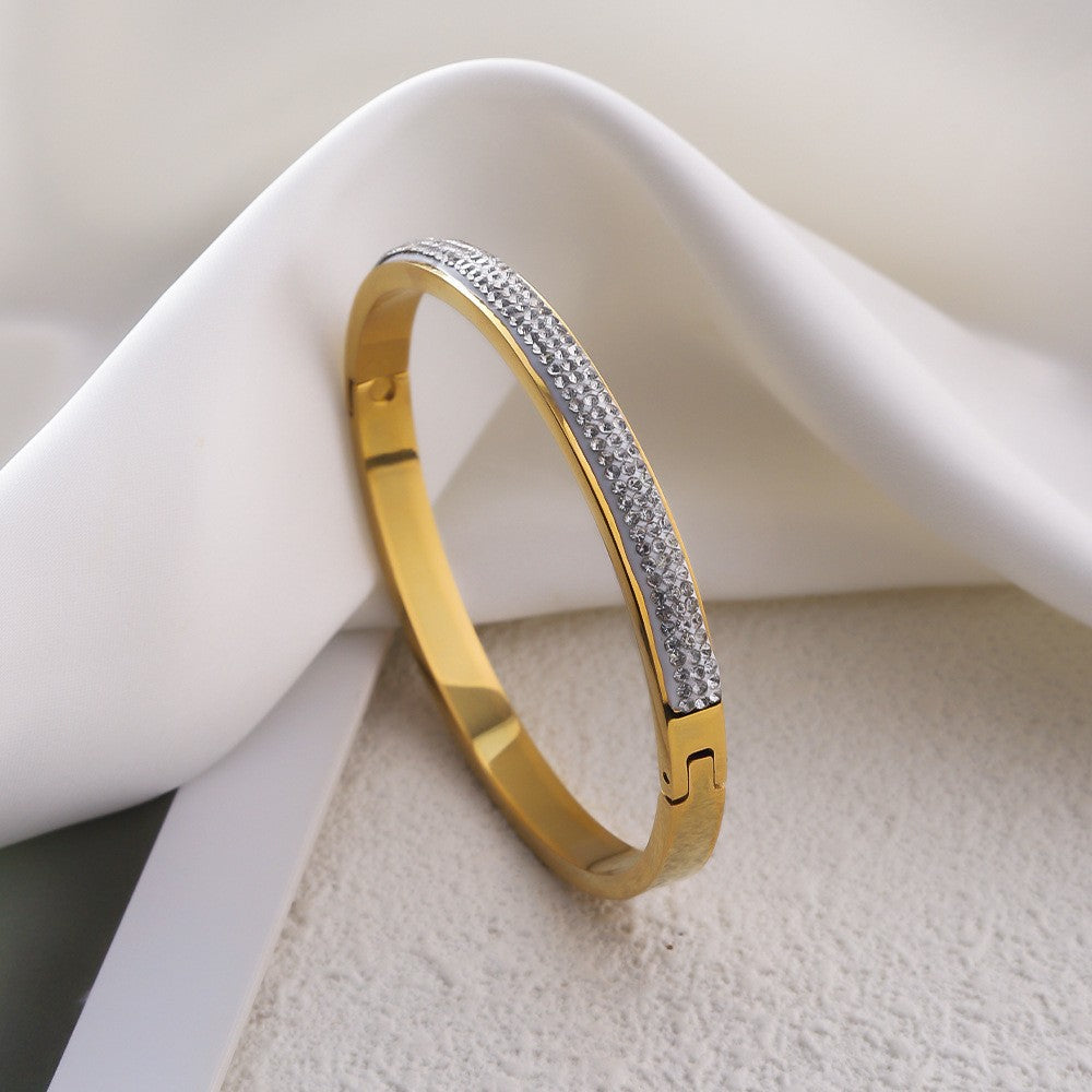 Elegant Diamond-Embellished Open Bangle Bracelet for Women
