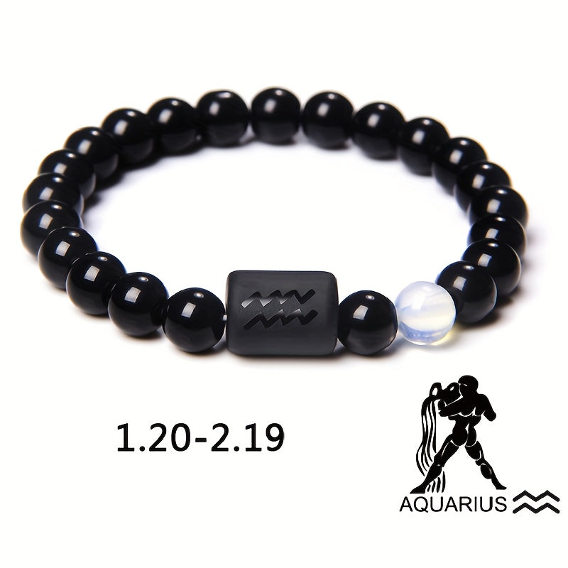 Unisex 12 Constellation Natural Black Obsidian Beaded Bracelets