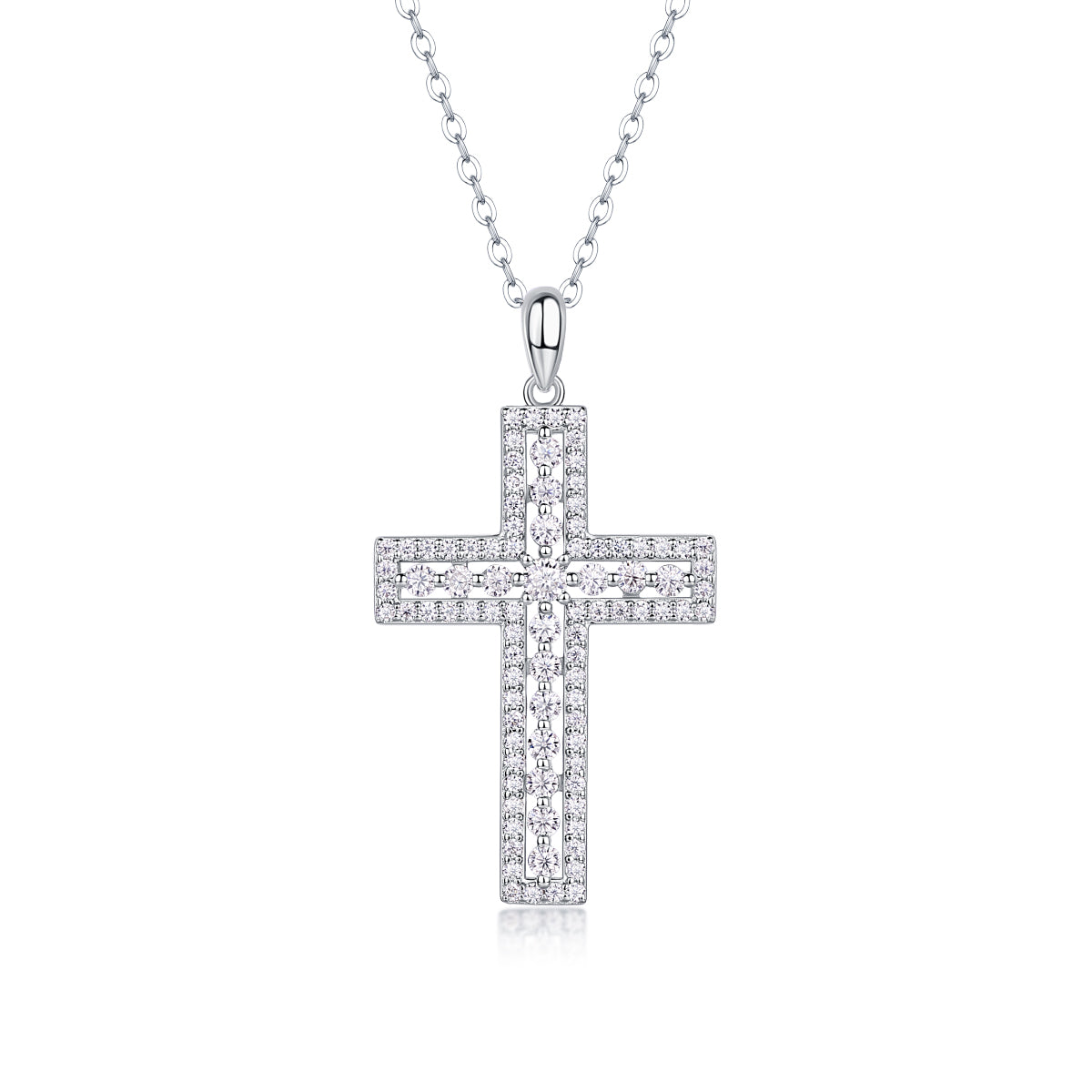 Luxury Silver Necklace Featuring Top-quality Moissanite, Made Of S925 Silver Electroplated With Platinum.