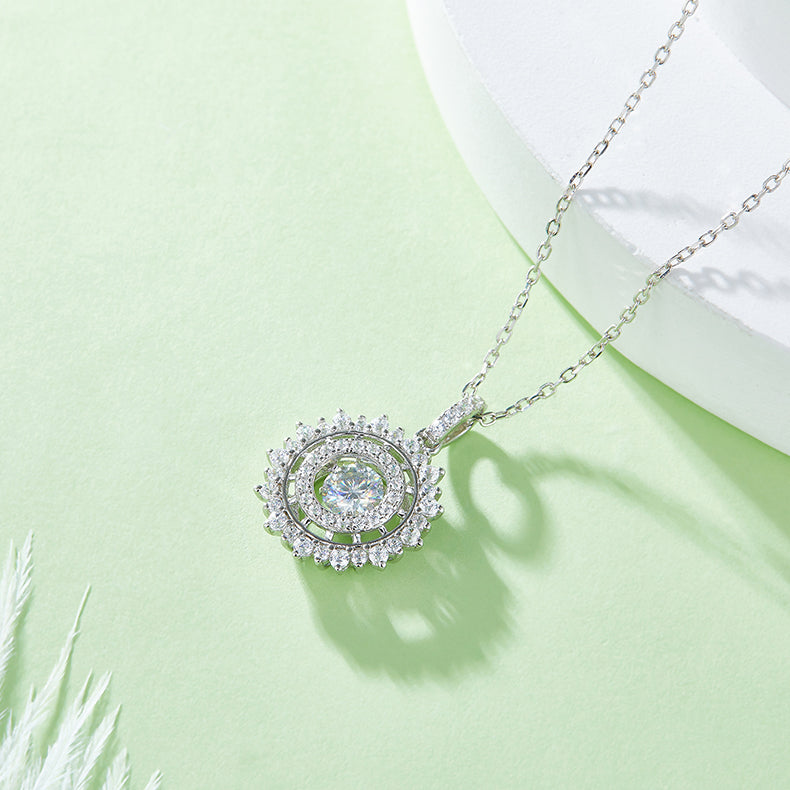 Luxury D Color VVS1 Moissanite Sunburst Pendant Necklace in Platinum-Plated S925 Sterling Silver