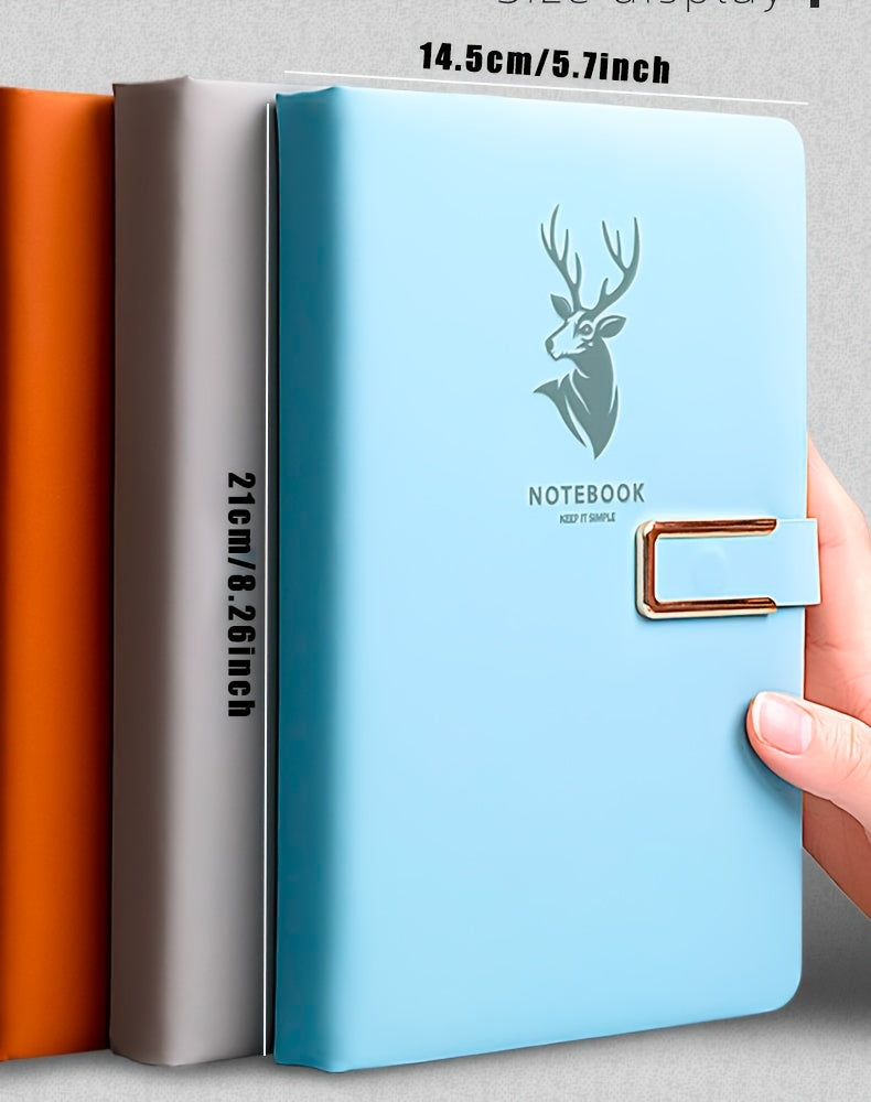Carnet A5 de 360 ​​pages en similicuir premium avec boucle et motif tête de cerf 