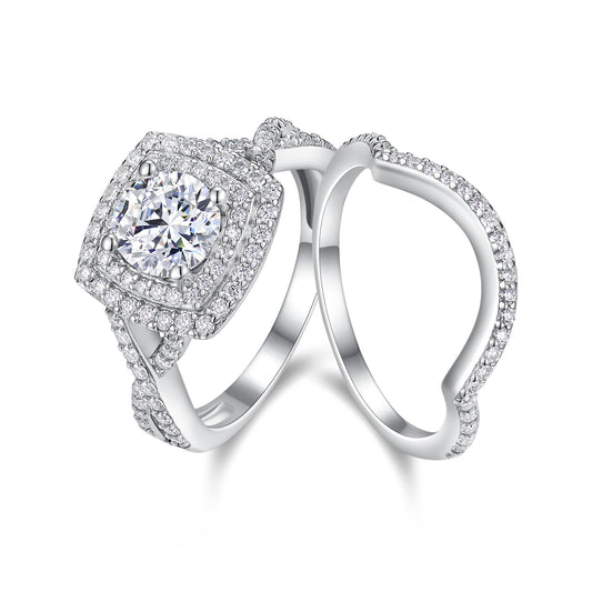 1-carat Moissanite Double Rings Set With Top-quality Moissanite Luxury, Fashionable And Light Luxury Jewelry Silver Ring S925 Silver Plated Platinum