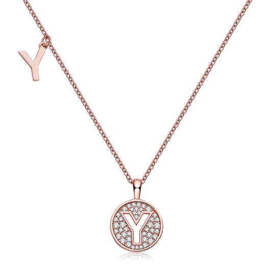 Luxury Initial Letter Necklace Pendant – Y , S925 Silver Rose Gold Plated with Top-Quality Brilliant Moissanite