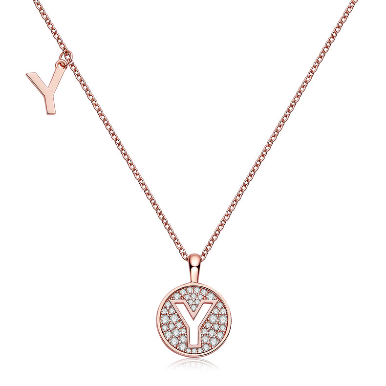 Luxury Initial Letter Necklace Pendant – Y , S925 Silver Rose Gold Plated with Top-Quality Brilliant Moissanite