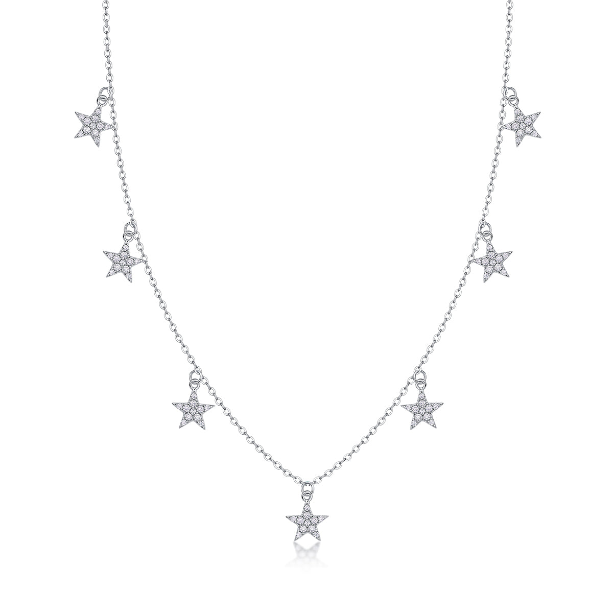 Star Love: Luxury S925 Silver Multi-Star Dangle Necklace - Moissanite & Platinum Plated
