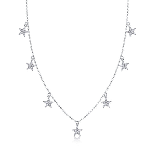 Star Love: Luxury S925 Silver Multi-Star Dangle Necklace - Moissanite & Platinum Plated