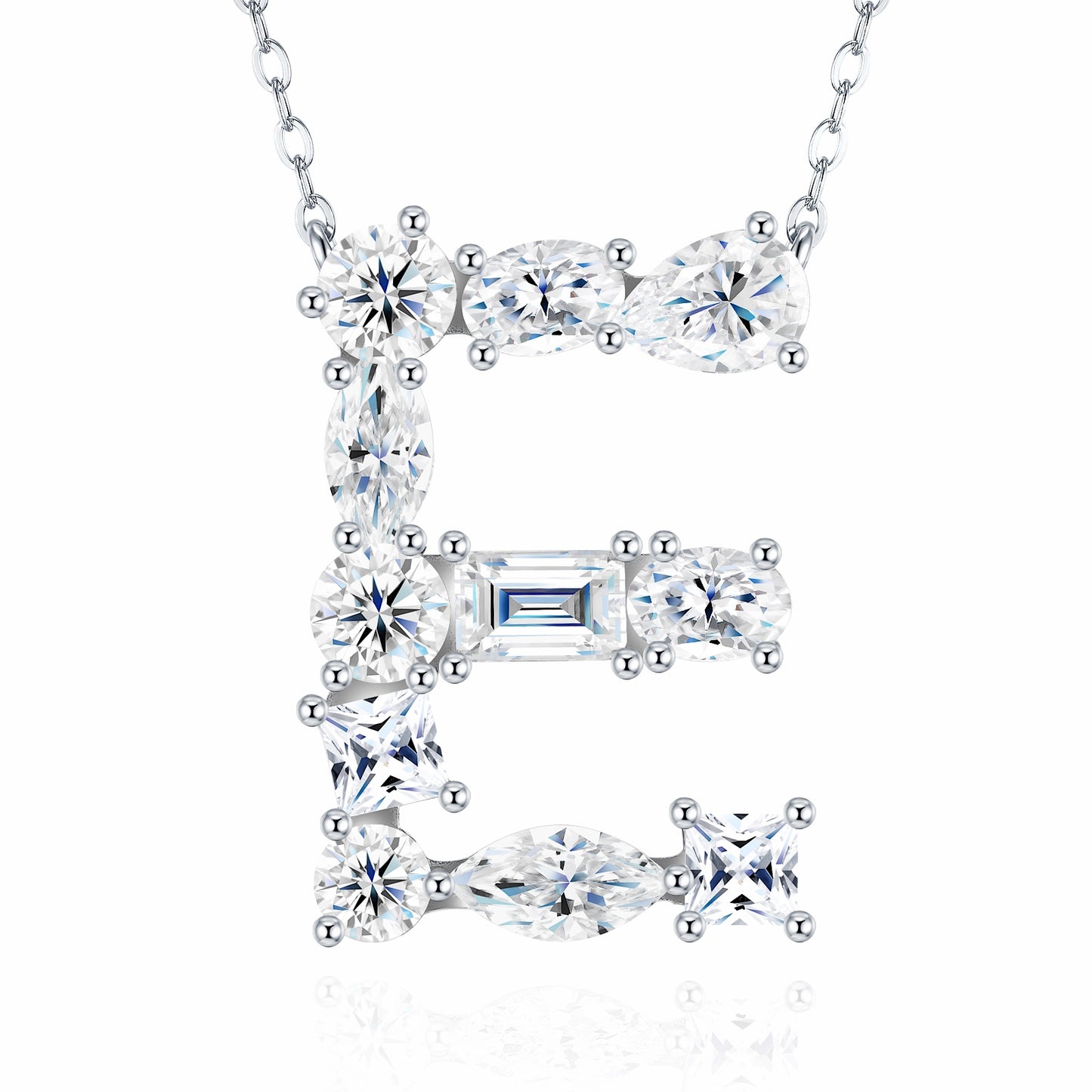 26-Letter - E - Luxury Silver Necklace Featuring With Top-quality Moissanite D Color VVS , Made Of S925 Silver Electroplated With Platinum.