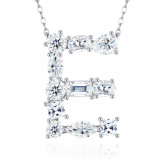 26-Letter - E - Luxury Silver Necklace Featuring With Top-quality Moissanite D Color VVS , Made Of S925 Silver Electroplated With Platinum.