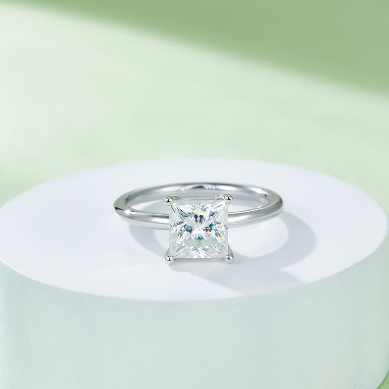 Luxury Silver Ring Square Moissanite Set With Top-quality Moissanite D Color VVS , S925 Silver Electroplated With Platinum