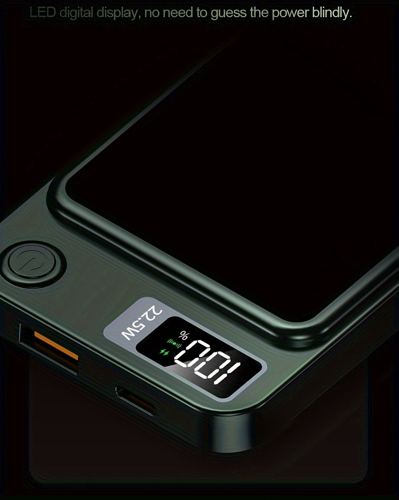 Ultra-Thin Magnetic Wireless Power Bank 10000mAh – 22.5W Super Fast Charging, PD 20W, 15W Wireless, LED Display, USB-C & Dual USB