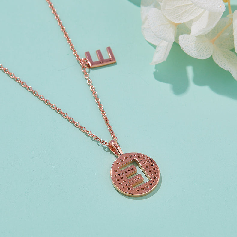 Luxury Initial Letter Necklace Pendant – E , S925 Silver Rose Gold Plated with Top-Quality Brilliant Moissanite