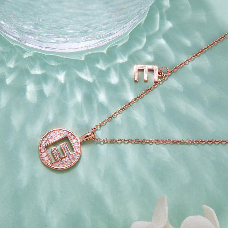 Luxury Initial Letter Necklace Pendant – E , S925 Silver Rose Gold Plated with Top-Quality Brilliant Moissanite